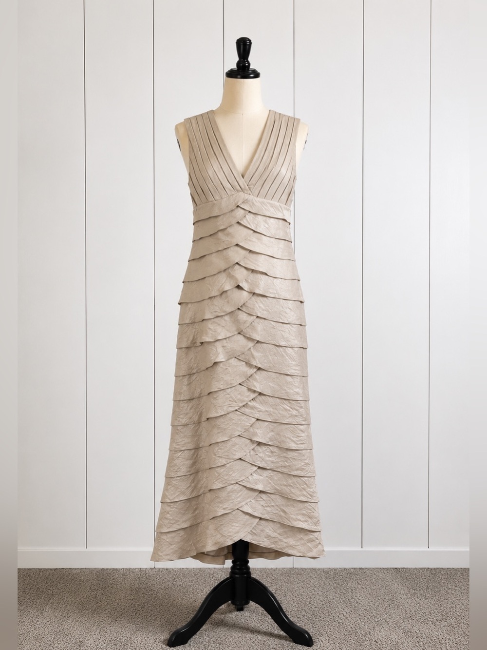Adrianna Papell 4P Petite Champagne Tiered Shimmer Cocktail Dress